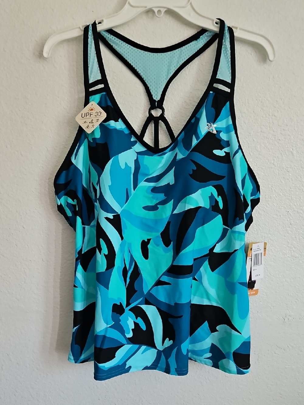 ZeroXposur Aqua and Black Tropical Swim Top